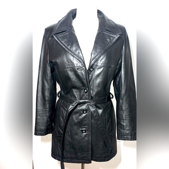 Vintage Wilsons Black Leather Blazer Jacket with belt Women’s M - Picture 1 of 12